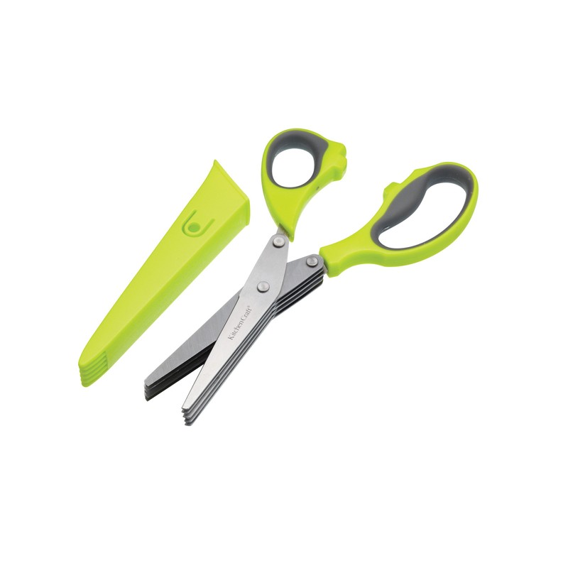 KitchenCraft Herb Scissors with 5 Blades and Cover, Stainless Steel,