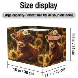 RPWOBBYQ Sunflowers Baby Highland Cow Storage Boxes Theme Storage Nursery Baskets with Handle Closet Collapsible Organizer Shelf Bins for Toy Book Cloth 15×11×9.5 IN