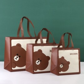 Non-Woven Shopper Bag / Portable Gift Bag for Brand Luxury Cosmetic Sets Bag R36 Dark Brown Bear - W44 x H33 x D18 cm 100ea