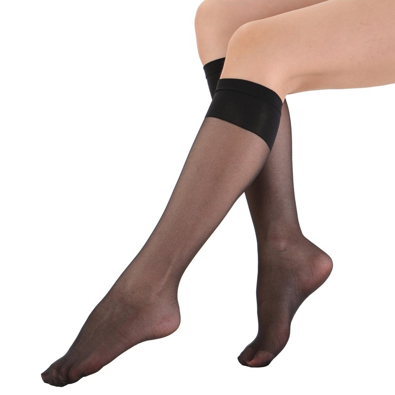 EVERSWE 6 Pairs Women's Sheer Knee High Stockings 15D (Black,One