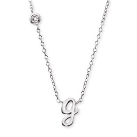 Engelsrufer Necklace made of sterling silver with letter G pendant, set with a zirconia stone, adjustable in two lengths, length: 44 cm, Sterling Silver, Cubic Zirconia