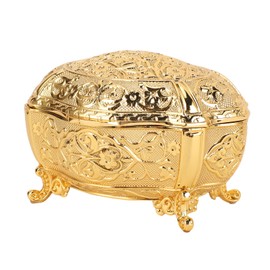 Ausla Vintage Metall Schmuckdose, Luxus Ovales Kleines Schmuckkästchen mit Gravierten Mustern für Halskette, Ring und Ohrringe