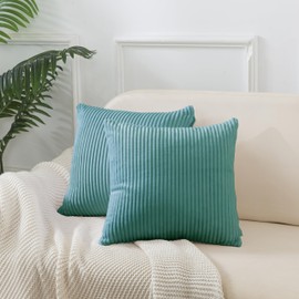 ROZTYLJ Set of 2 Square Striped Corduroy Cushion Covers, Soft Cushion Cover for Home Decorative, Throw Pillow Covers with Hidden Zipper, 16x16 inches 40x40 cm Green