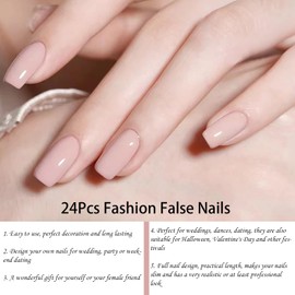 24Pcs Short Square Light Pink False Nails,Glossy Pure Color Collection,Square Press on Nails with Elegant Design,Full Cover Acrylic Stick on Nails for Women Girls Daily Wear (Light Pink, One Size)