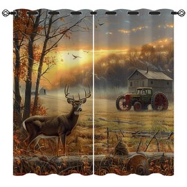 XINBADU Rustic Cabin Deer Blackout Curtains for Girls Boy Home Decor, Farm Country Farmhouse Elk Lodge Grommet Thermal Insulated Drapes Darkening Window Curtain for Bedroom Living Room, 42 x 45 Inch