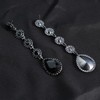 Vintage Black Rhinestone Statement Long Dangle Earrings,Wedding Bridal Elegant Crystal