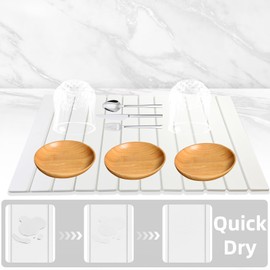 Large Stone Dish Drying Mats for Kitchen Counter ，Collapsible Quick Dry Dish Drying Mat，Eco-Friendly Absorbent Diatomaceous Earth Mat for Dishes Cups, Match Any Countertop (White, 24“×16”)