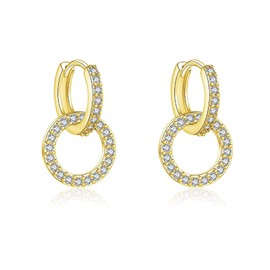 Fcebsty Earrings 925 Silver Hanging for Girls, S925 Sterling Silver Earring Double Hoop with Zirconia, Double Circle Hoop Earrings Jewellery for Wedding Gifts for Women, Cubic Zirconia Sterling
