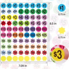 YSHIHE Yard Sale Price Stickers Garage Sale Stickers 3/4" Round Bright Colors Label Stickers Flea Market Pricing Stickers 1600 Pcs Pre-Printed Labels with Price