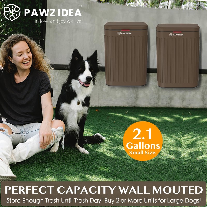 PAWZIDEA Wall Mount Dog Poop Trash Can Outside, 2.1 Gallon