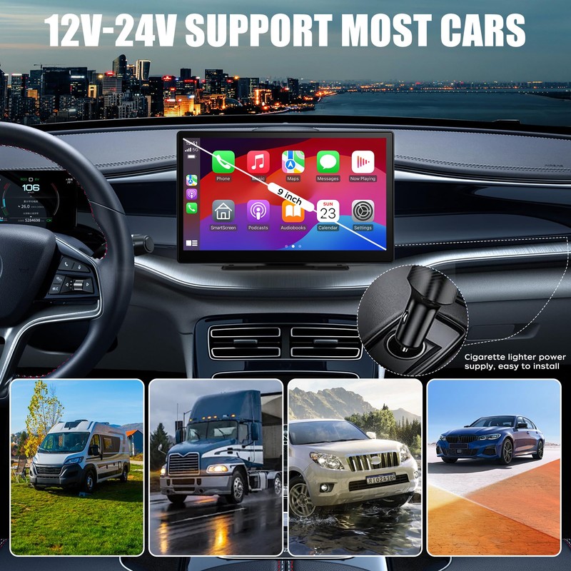 9-Inch Wireless Apple CarPlay & Android Auto, Portable Carplay Radio,