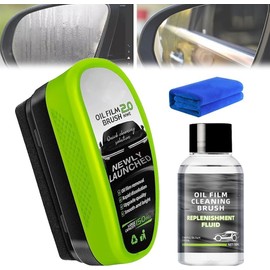 Upgrade Automotive Oil Film Cleaning Brush, 2025 New 2.0 Green Oil Film Wipe, Car Glass Oil Film Cleaner for Windshield, Oil Film Cleaning Brush, Glass Oil Film Remover, Improves Clarity(1SET)