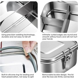 Vientiane Auslaufsicher Lunchbox, Edelstahl Brotdose, Auslaufsicher Frischhaltedose, Einfachzu Säubern Lunchbox, mit Dichtring und 3 Fächern, Fü Dishwasher Safe Für Kinder Und Erwachsene (1L)