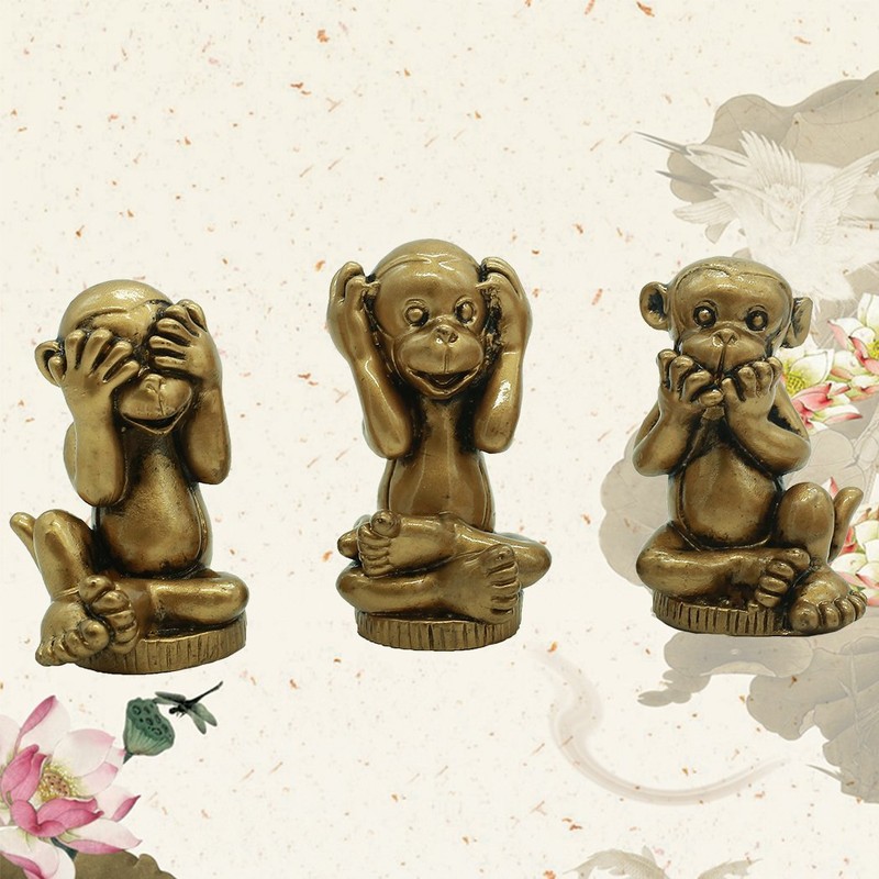 Resin Chinese Fengshui Handmade See Hear Speak No Evil Monkey