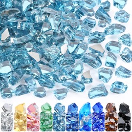 GasSaf 1/2 Inch Fire Glass Reflective Tempered Fireglass Cut Crushed FireGlass for Fire Pit, Fireplace, Replaces Existing Gas Logs & Lava Rocks (20 Pound)(Caribbean Blue Reflective).