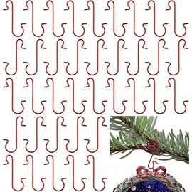 CNglam 120Pack Christmas Ornament Hooks Easter Egg Hook Metal Wire Hooks S-Shaped Hangers with Storage Box for Xmas Tree Decorations(Red)