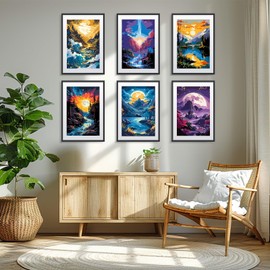 MISCER 6 Pack Landscapes Paint by Numbers Kit for Adults Beginner, Paint by Number Kits, DIY Acrylic Oil Painting Suitable for Home Decoration (8 * 12 Inch)