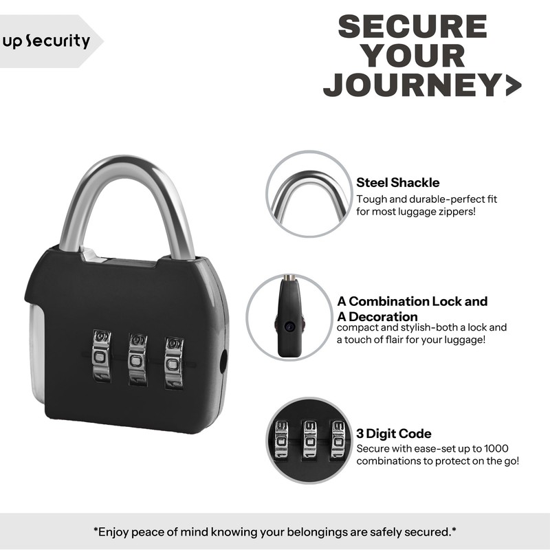 UP Security Small Combination Lock, 3 Digit Combination Padlock, Travel