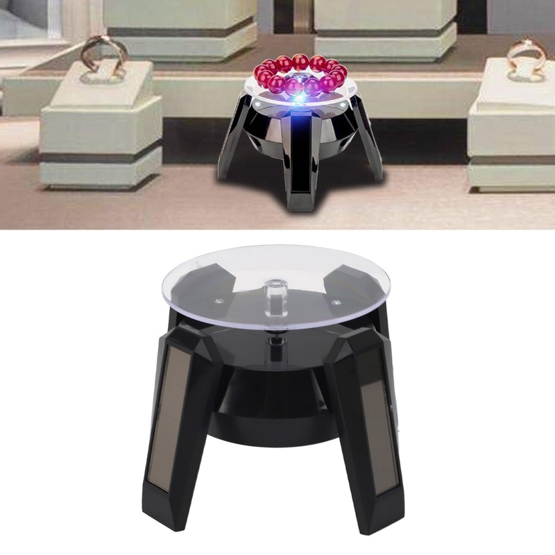 LED Jewelry Display Turntable Solar Powered Rotating Stand Blue Led