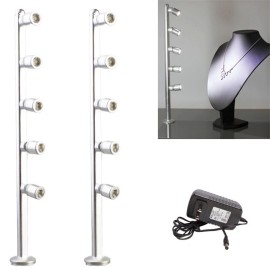 LEDupdates 2pcs Jewelry Showcase LED light 5 spotlight pole 6000k + UL Power supply