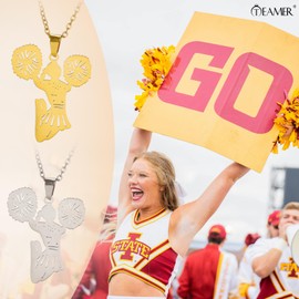 TEAMER Stainless Steel Cheerleader Necklace 3D Zircon Cheerleading Pendant Crystal Cheer Coach Sports Jewellery for Women, Stainless Steel