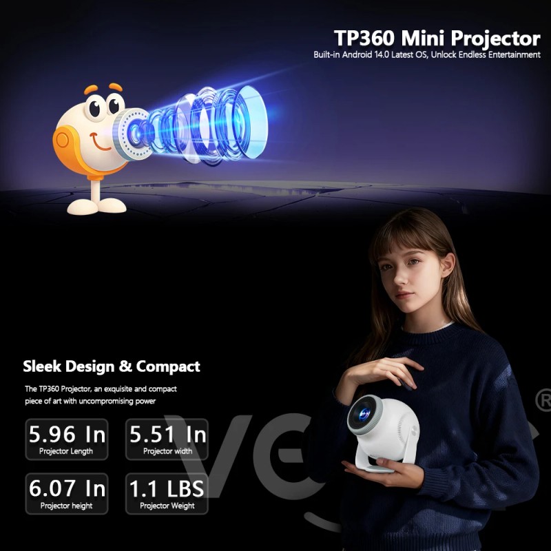 Topleo Smart Projector Home Theater Video Small Android 14 Portable