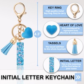 ANHBKAR Alphabet Initial Letter Keychain Cute Heart Resin - Letter Keychain for Backpack Charms - Initial Keychains for Women, Girls (I, LIGHT BLUE)