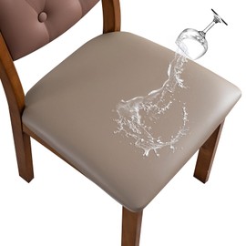 Genina Waterproof PU Leather Chair Seat Covers for Dining Chairs,Chair Seat Covers Set of 6, Stretchable Dining Room Chair Seat Covers for Chair Protector Slipcover for Kitchen