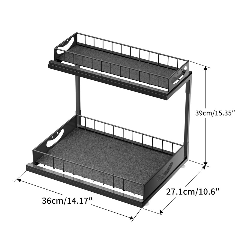 JAQ Under Kitchen Sink Organizer, 2 Tier Metal Slide Out