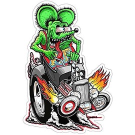 American Collectibles Rat Fink Riding Hot Rod, Retro Greaser Hot Rodder Plasma Metal Sign