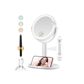 MOMOKUBA Makeup Mirror with Lights, Double Sided 1x/20x Magnifying Mirror with Light, Rechargeable 3 Color Lights and Adjustable Brightness, 360° Rotation Detachable Comes with Tweezer(White)
