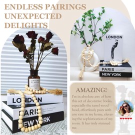 Decorative Books for Home Decor, Set of 3 Stylish Fake Books with Wood Bead Tassels, Book Decor Aesthetic for Coffee Table Decor, Living Room, Shelf, Modern Stacked Display