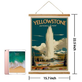 Ovfovy Vintage Yellowstone National Park Poster, Retro Art Aesthetic, Travel Prints with Wood Frames, for Homes and Offices, Ready to Hang