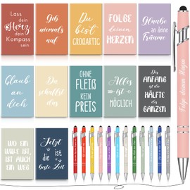 Clabby 12 Sets Thank You Gifts for Colleagues, 12 Plain Inspirational Notebooks, 12 Multicoloured Motivational Ballpoint Pens, Mini Pocket Notebook, Pen for Colleague, Farewell, Teacher, Students