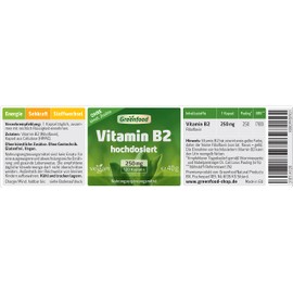 Vitamin B2 (Riboflavin), 250 mg, hochdosiert, 120 Kapseln - für Energiestoffweechsel, Haut, Sehkraft und Nerven. OHNE künstliche Zusätze. Ohne Gentechnik. Vegan.
