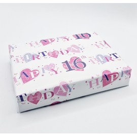 Party Angels 2 Sheets Heart Design 16th Birthday Pink Female Wrapping Paper Age 16 Birthday Gift Wrap Paper Pink Female (PA)