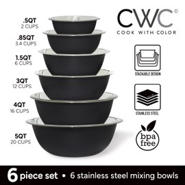 COOK WITH COLOR Stainless Steel Mixing Bowls Set - Nesting Bowls, 6 Pieces, Black