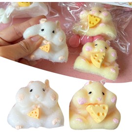 ZhangyiHot White Squishy Hamster, Cute Toy Hamster Plush Interactive Decor, Cute Desktop Hamster with Cheese for Teens Gifts(ZS180)
