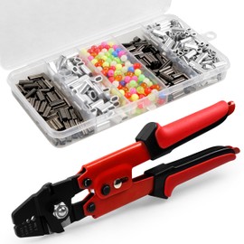 Fishing Crimping Tool Kit, High Carbon Steel Fishing Crimping Pliers Wire Rope Leader Crimping Tool with 500pcs Fishing Crimp Sleeves Beads Set, 4 Crimping Sizes