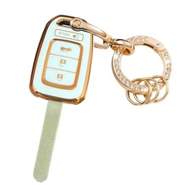 TAPAYICA for Honda Key Fob Cover Gold Keychain TPU Key Fob Shell Fit for Honda Accord Civic CR-V HR-V (White-Gold)