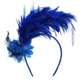 MWOOT Feather Hair Band, 1920s Fascinator Headpiece for Women, Blue Feather 20s Headband with Artificial Flowers for Carnival, Cocktail, Wedding, Tea Party Accessories