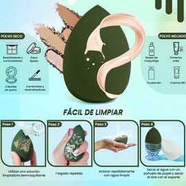 Juego de 8 esponjas de maquillaje Collection Makeup,3 formas disponibles,batidora de maquillaje sin látex y de alta definición para polvo,crema y líquido,supersuave (verde)