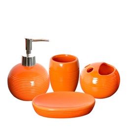 JHLAYKG Orange Bathroom Accessories Set 5 Pcs, Ceramic Bathroom Accessory Set with Lotion Soap Dispenser, Toothbrush Holder, Bathroom Tumbler and Soap Dish,Orange Bathroom Decor