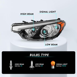 TUSDAR Halogen Assembly Compatible with 2014 2015 2016 Kia Forte Headlamp Passenger and Driver Side Headlights