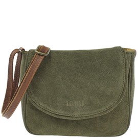 LECONI LE3047-VL Small Shoulder Bag for Women Shoulder Bag Suede Genuine Leather Natural Women's Bag Leisure Bag for Women Suede Handbag 22 x 18 x 6 cm, green / brown