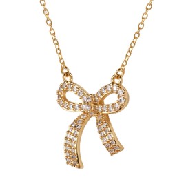 LuckyLy Set de Joyería para Mujer Oro 14k con Zirconia Cúbica, Juego de Collar y Aretes Mujer Moños Coquette – Accesorios y Regalos para Mujer Cumpleaños y Regalos para Mamá Navidad, Modelo Linda