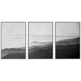 SIGNWIN Framed Canvas Print Wall Art Side of Mountain in Mist Nature Rocky Cozy Neutral Minimalism Contemporary Black and White for Living Room, Bedroom, Office - 24"x36"x3 White