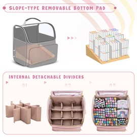 Rexmica Large Marker Organizer Case for 180 Markers, Marker Storage Bag for Markers, Paint Brushes, Colored Pencils or Other Art Supplies with Dividers and Shoulder Strap, Pink