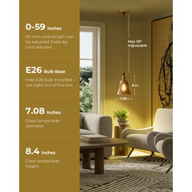 PopoIron Pendant Light with Vintage Amber Glass Petal Lampshade,Height-Adjustable Pendant Lamp Hanging Light for Kitchen Island Dining Room,Dimmable Farmhouse Elegant Island Light with Bulb Hardwired