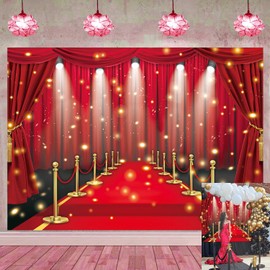 Red Carpet Backdrop Movie Night Film Stars Glitter Party Red Curtain Decor Photo Background VIP Fashion Show Prom Graduation Wedding Birthday Party Supplies Photo Props (8x6FT)